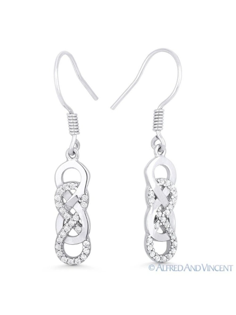 Cubic Zirconia CZ Crystal Infinity Charm Drop Earrings in .925 Sterling Silver